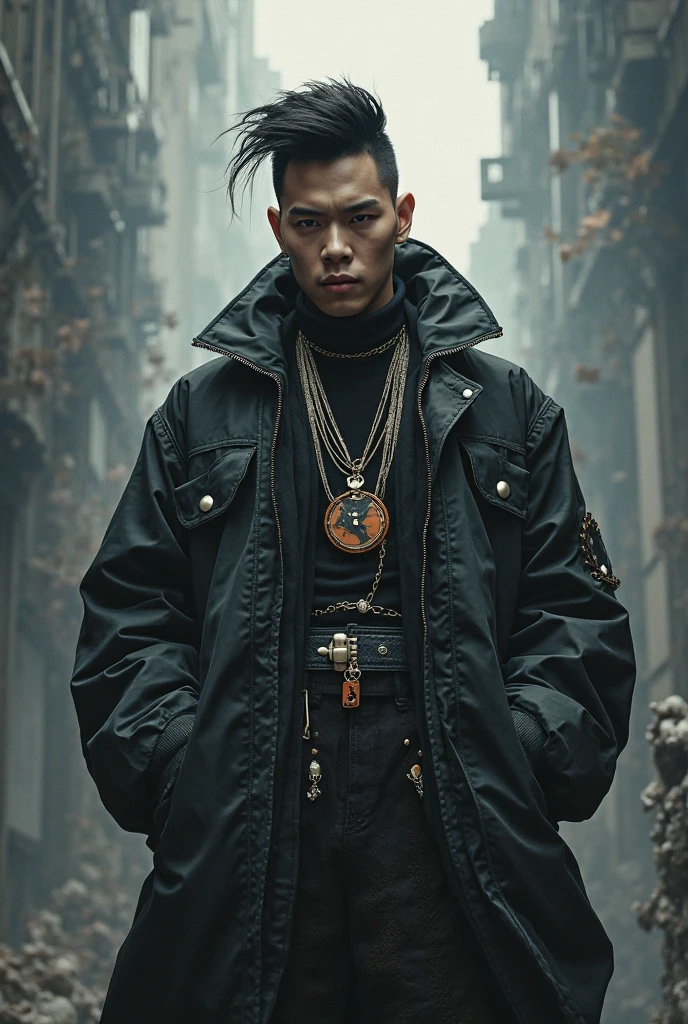 wuxia,1rapper with tattoos,dread hair,puffer jacket,super colorful,luminous colorization,illustration