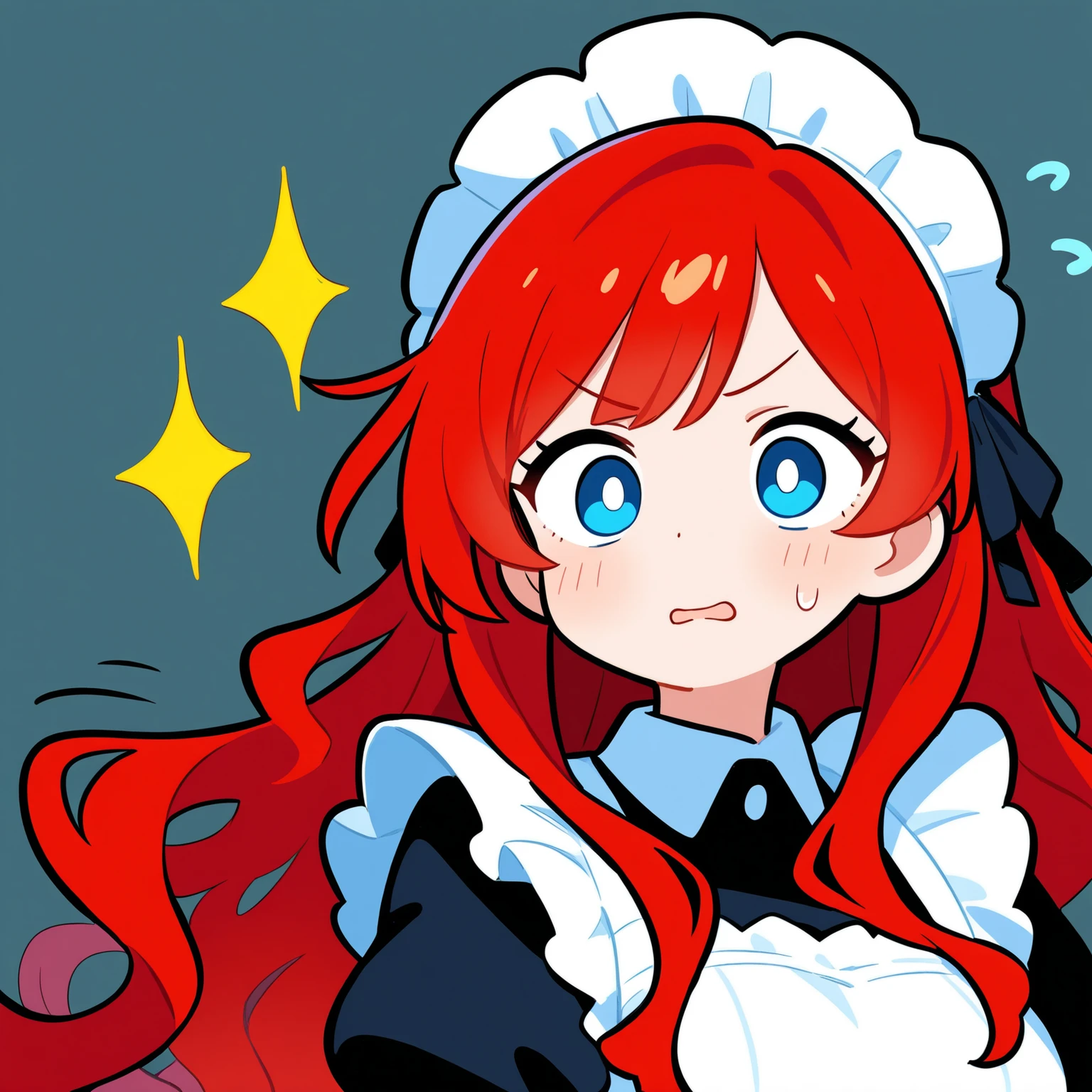 Beautiful Girl　maid　red hair　long hair　wavy hair with a graceful expression　Powerlifting