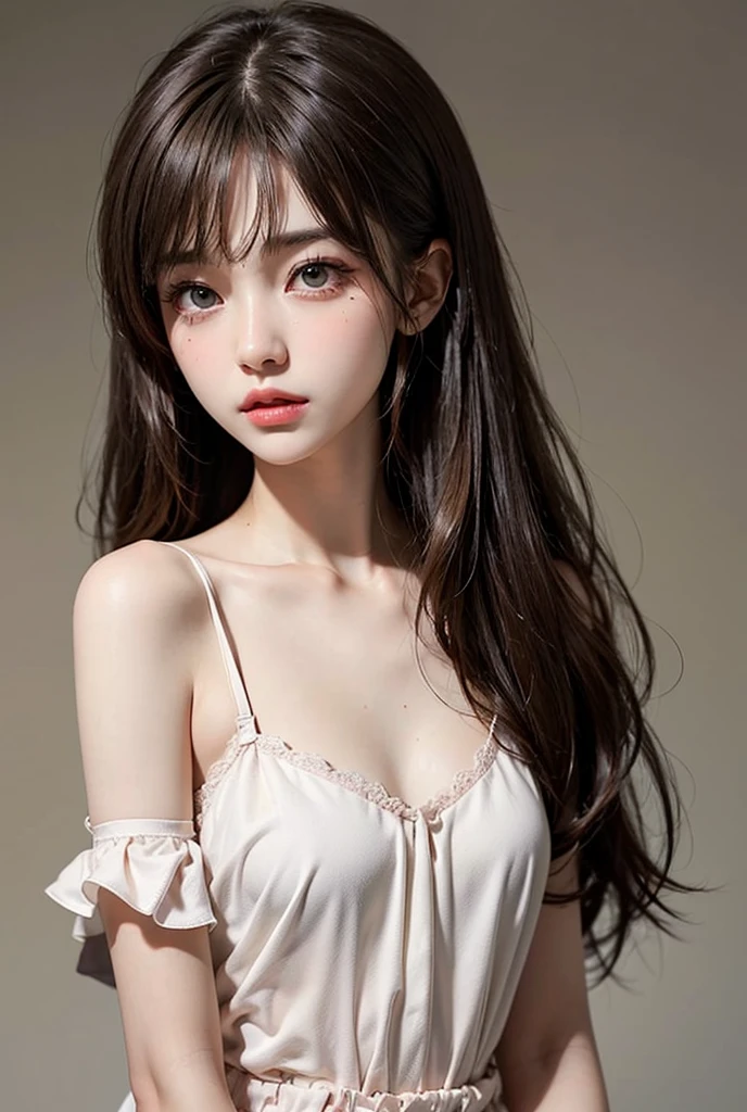 Brunetette ,Straight long hair ,brown eyes age 12 years