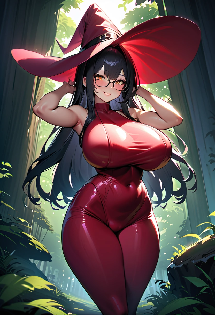 sexy woman, mature, milf, huge breasts, large breasts, curvy, voluptuous, nipples, black hair (straight bangs), brown eyes, tomboy pixie cut hairstyle, slingshot swimsuit, red lips, earrings, sweating, shiny skin, smile, dynamic pose, full body, kids game park, town, outdoors, night time
