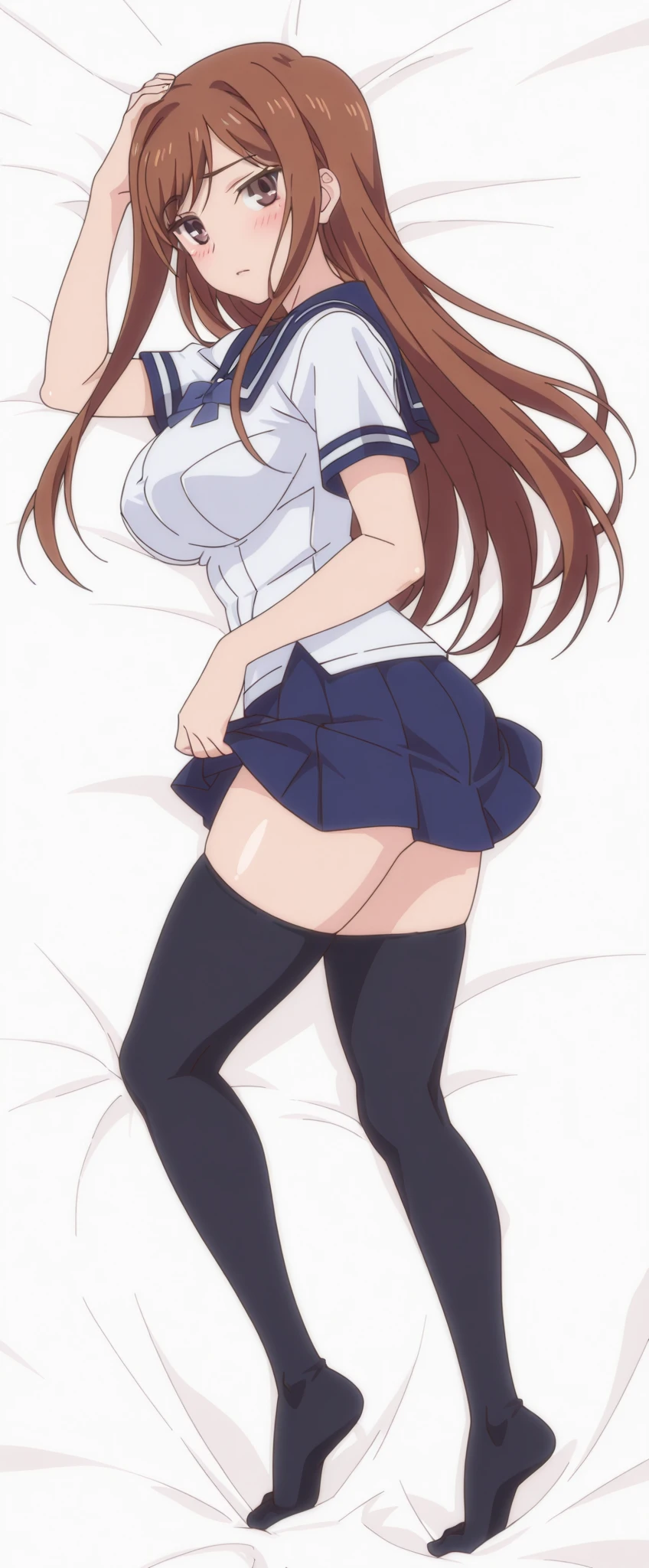Anime Color, Highest quality, High resolution, 1 Girl, (Big Breasts:1.2), hair_between_eye, hair_good, brown_hair,brown_eye, 1 Girl, 18-year-old,young woman,(narrow_Waist), thigh、Big Breasts, Nipples, Blushing, I breathe, Sweat, Take off,、vapor、Spread your legs、classroom、Sailor suit、((Wet white panties))、Gang Rape,Two boys,