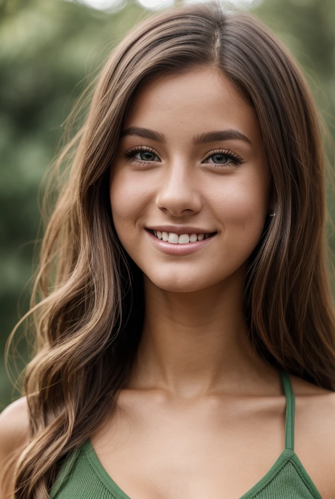 18 yo girl wearing hardly any clothes walking towards the camera with a smile on her face. The background is in flames.