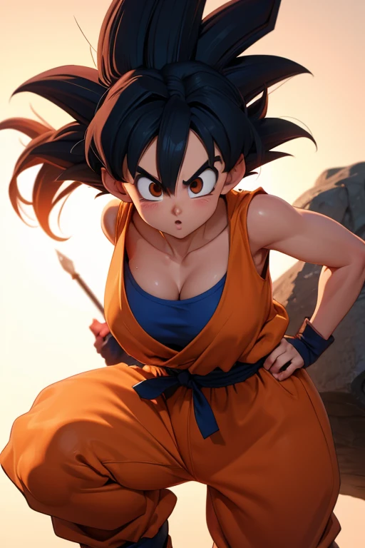Only one Girl on image, ((Full body photo, feet on the ground, straight body, Dragon Ball Anime)), ((Laura/woman, big breasts, extremely beautiful)), (((Anime Neko-Girl transformed on Super Saiyan))), ((Hair in a ponytail)), (the hair moving through the waves of energy) {as if it were wind}, ((Super Saiyan Superior Instinct)) {transformed into Super Saiyan}, ((is wearing Son Goku+'s costumes extremely tight on her body)). She's {looking at the viewer, smiling, fists clenched}, (((emanating super saiyan energy around his body along with wind))) high detail, anime, 16k, UHD, retina, retina, accurate, anatomically correct, textured skin, super detail, high quality, award-winning, Her outfit is soaked in water, she's staring at the viewer, smiling, fists clenched, concentrating magical aura, in a front-facing attack pose. Anime Dragon Ball, high detail, anime, 16k, UHD, retina, retina, accurate, anatomically correct, textured skin, super detail, high quality, award winning, one only character