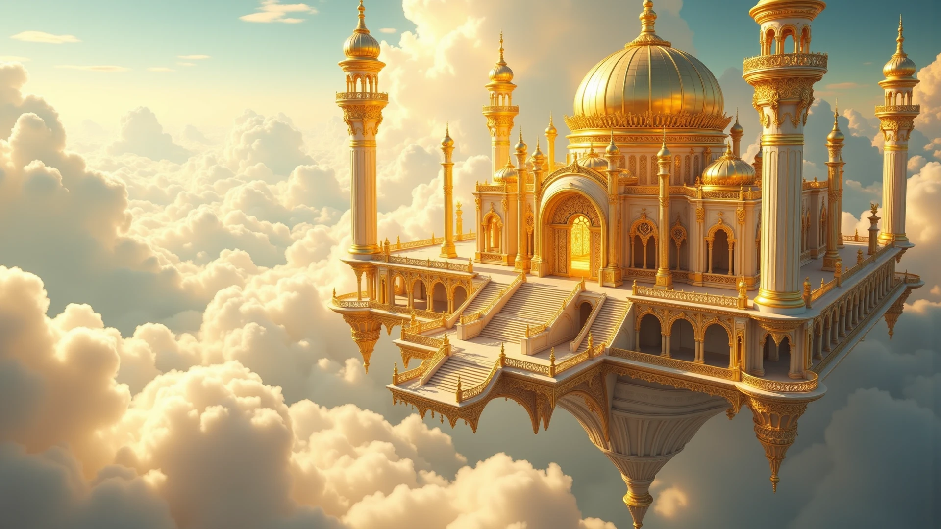 Taj Mahal、Taj Mahal in the fantasy world、The golden Taj Mahal、In the sky、Dragon is flying、