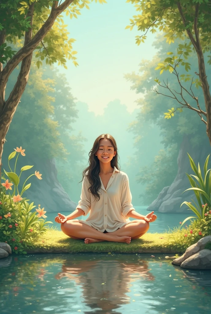 A lofi style girl, meditating in a peaceful environment