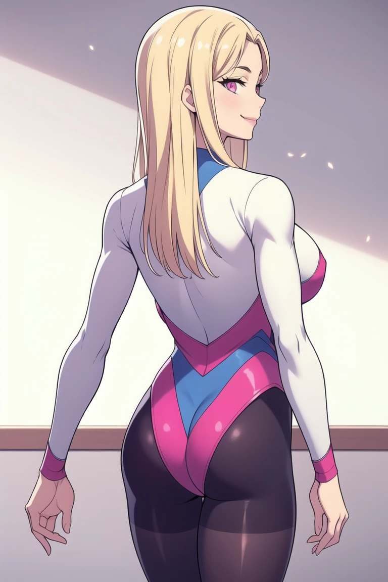 Full body image of Gwen Stacy as Spider-Gwen, full body in image, wearing her original Spider-Gwen outfit (white, black, and pink hooded suit with web patterns on the inside of the hood, white gloves, and blue ballet shoes), short blonde hair with the hood partially down, female body, slender and athletic body, dynamic pose, detailed pose, simple background, expressive face showing determination, focus on face, line art, sketch