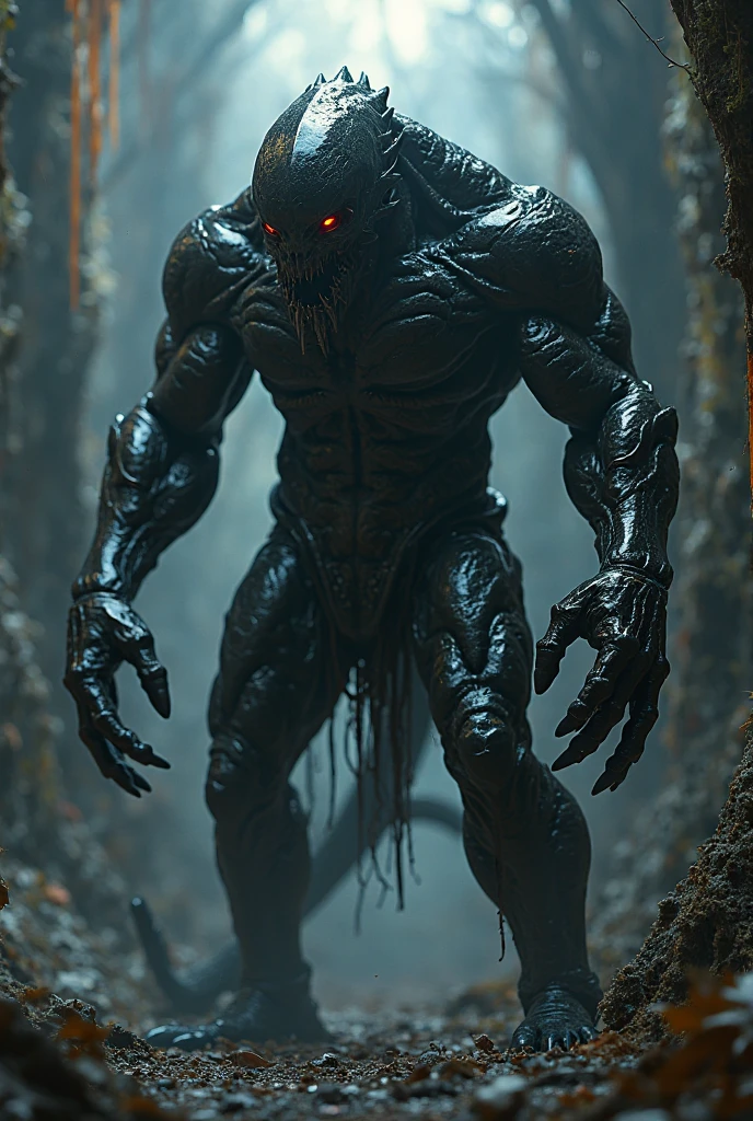a terrifying monster, detailed ???????, intimidating presence, sharp fangs, piercing eyes, muscular body, dark shadowy environment, cinematic lighting, gritty realistic textures, ultra-realistic, masterfully rendered, 4k, hyper-detailed, photorealistic, looking directly at the viewer, cr33p3rsng