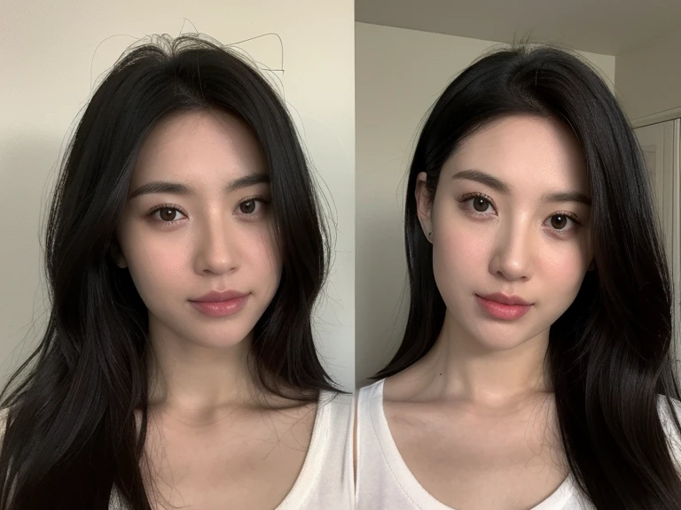 1 girl, masterpiece, top lighting, highlight light, smile, brown delicate and delicate long hair, English street, milky white bandeau shorts, pleated skirt, big breasts without leaking points, high-definition facial features, 8K, double eyelids, delicate and delicate facial features, whitened skin, necklace