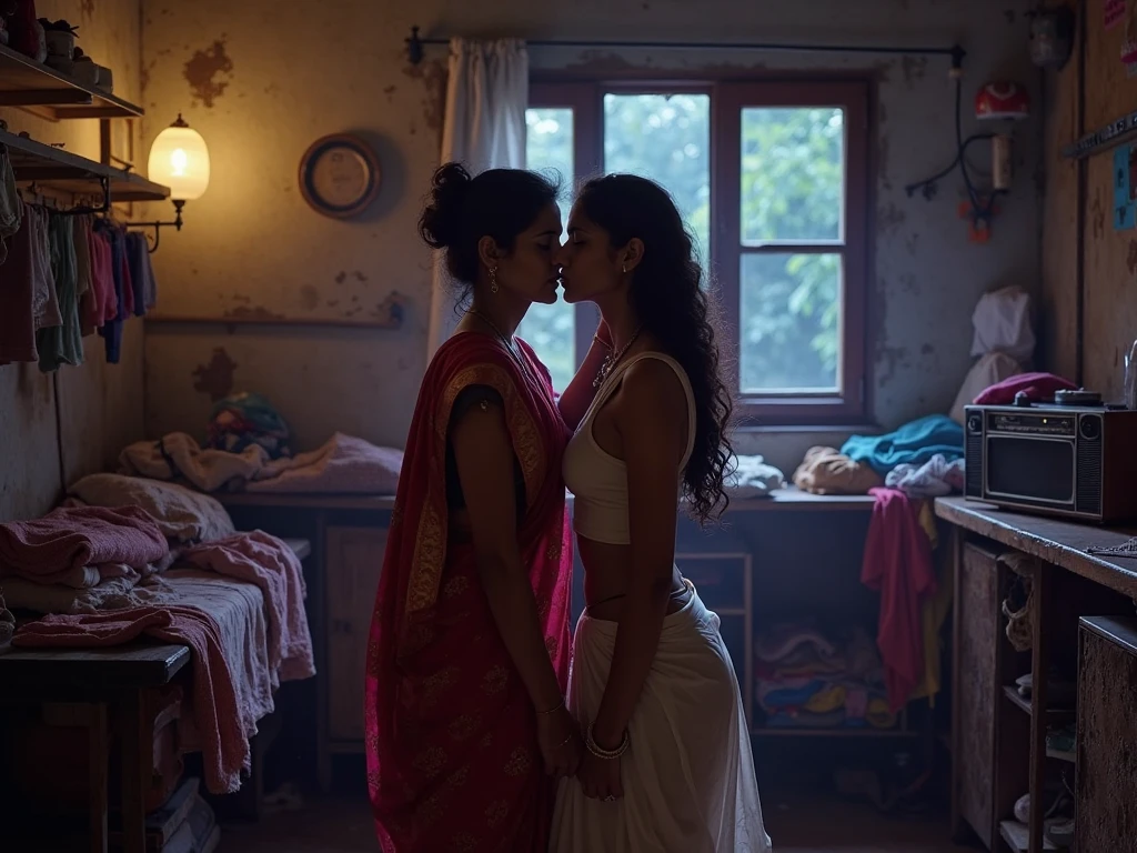 A student touching hip of the beautiful fat teacher in saree