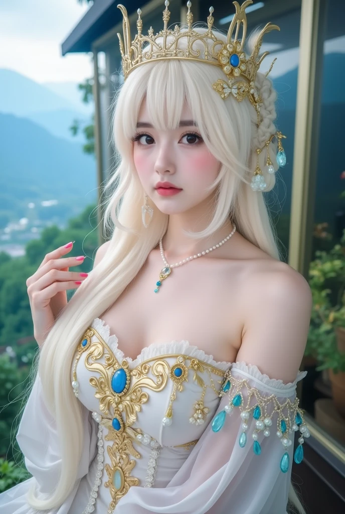 masterpiece, highly detailed, CG, unity, 8k wallpaper, extremely detailed CG unity 8k wallpaper, HDR, RAW photo, official wallpaper, official art, photo of the most beautiful artwork in the world, realistic, photo realistic:1.3, an extremely delicate and beautiful, beautiful detailed girl, extremely detailed eyes and face, light on face, looking at viewer, smile, fine hair texture, shiny hair, long hair, side ponytail, (high ponytail:1.5), shiny skin, oiled skin, large breasts, Glasses, best quality <lora:shojovibe_v11:0.4> <lora:koreanDollLikenesss_v10:0.6> <lora:cosplayOfTreacherousWaters_v10:0.4>