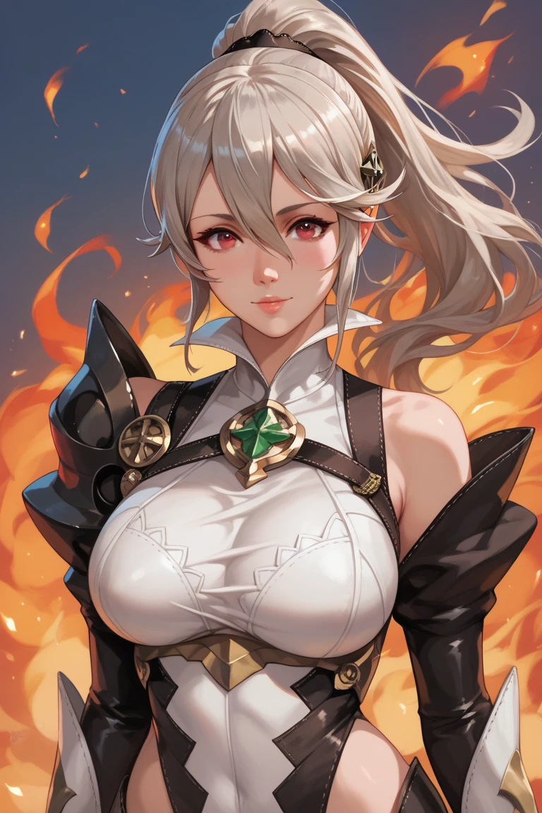 Cat anime girl with white hair and yellow eyes, Black background, White clothes