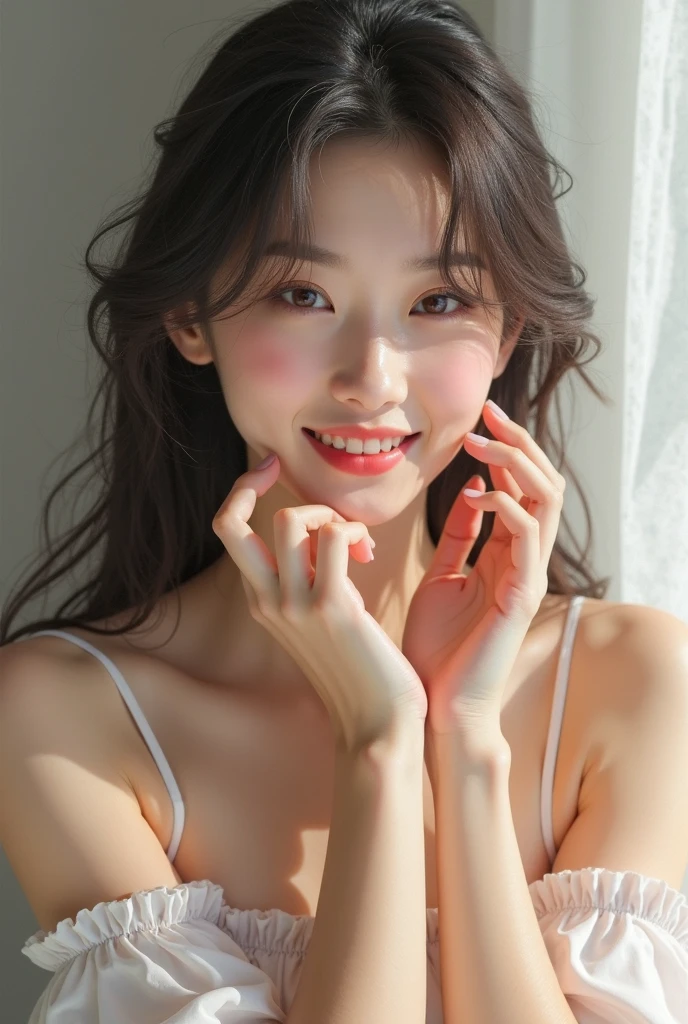1girl in、Colossal tits、fullnude、pantiy、full body Esbian、hide the chest with your hands、Hide the nipples with your hands、Shy laughter、blushed face、embarrassed from、