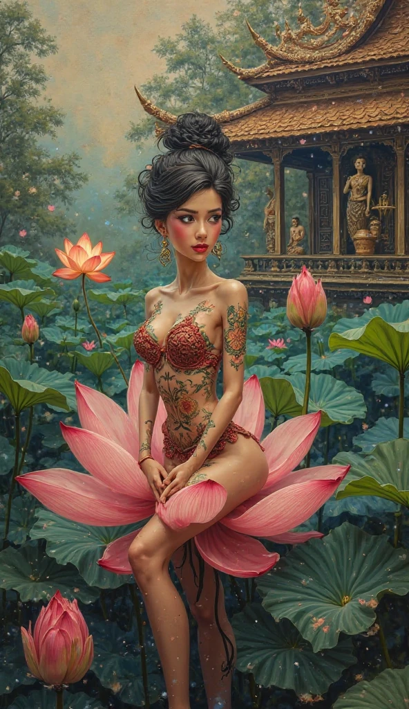 (masterpiece), best quality, expressive eyes, perfect face, 1 sexy girl in forest dress, flowers, leaves, Mandala, fractal, Sleeping Beauty, full body Bella🦋, beautiful sleeping girl, room with mirror, girl sleeping in the bed and sheets, old clock and lamp on the table, full body, black hair, transparent clothes, sexy legs, view of pubic hair, 1 sexy girl in transparent forest clothes, exposed breasts, open transparent t-shirt, tattoos of mandalas and flowers , best quality, masterpiece, illustration, very delicate and beautiful, very detailed, CG, unity, 8k wallpaper, ridiculous, huge file size, very wide lens, soft light, slight smile, view of the man's exposed breasts pubic hair, mandala and flower tattoos, Best quality, Full body, Nude summer, Full tattoo, (Masterpiece, Top quality, Best quality, Official art, Beautiful and aesthetic: 1.2), (1 flower), Full body, Extremely detailed, (Fractal art: 1.3), colored, more detailed, "Best quality", "Masterpiece, Sakimichan style art, black hair fused with platinum and gold, naked girl, beautiful visible pubic area, pink breasts, small breasts at the view, water pond in the garden, old floating clock, lamp, lantern, skin wet with water, floating bed in the pond, beautiful girl lying on the bed, fantasy, view from above, floating bed in the pond, temple interior flooded, night light, full moon, deep fantasy dream, clothes melted in pond water, black hair with gold and platinum reflections, pink weights, toes submerged in water,