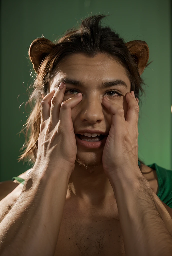 (absurdres), (masterpiece), (highest quality), (best quality), (sharp focus), (soft lighting), realistic, (sexy) , (hyper realistic dick) (two balls) (standing up, hairiest man you’ve ever made.
