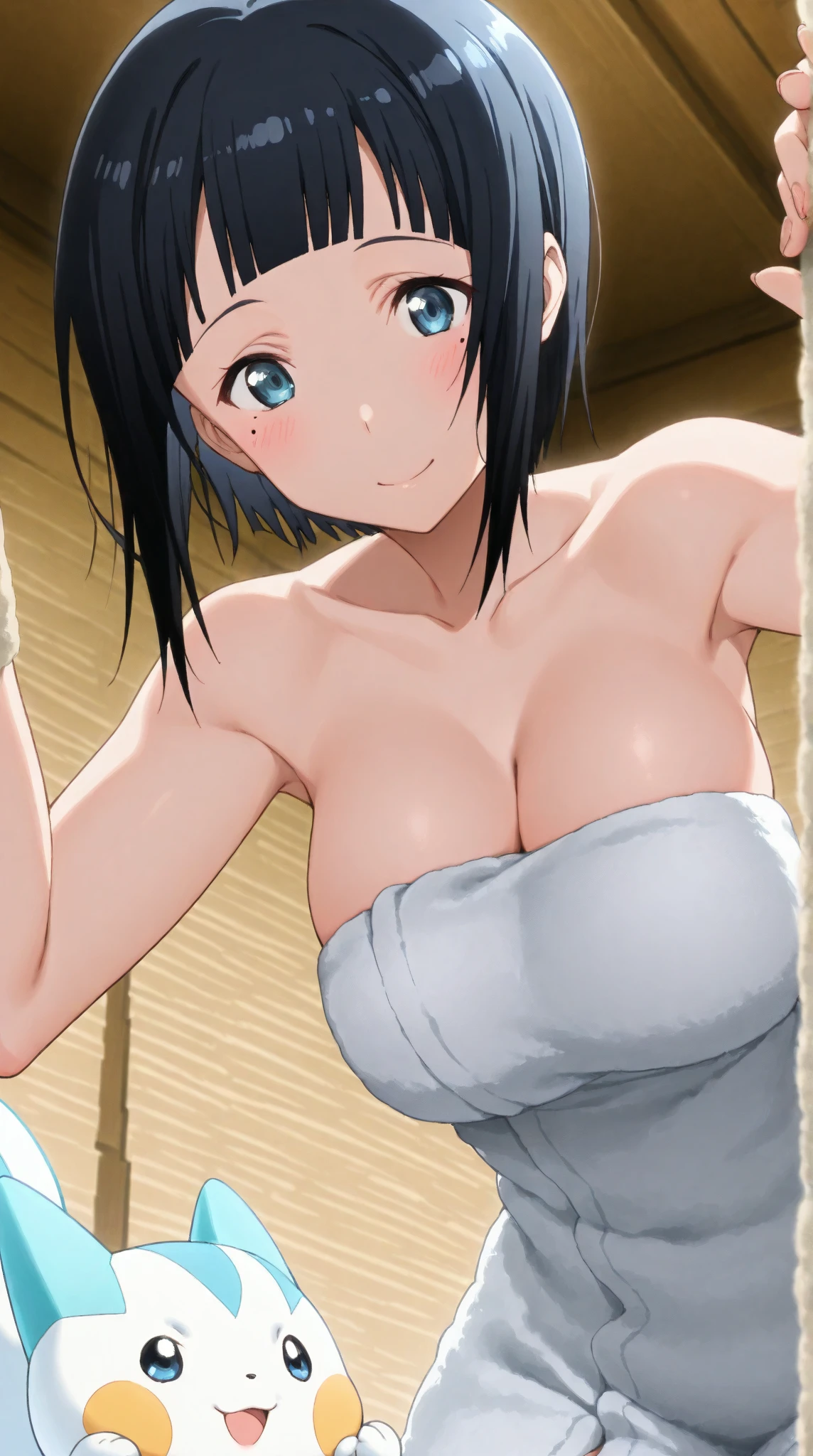 Highest quality、masterpiece、beautiful、detailed、Year: 12、A group of black-haired elementary school girls、Beach、Dynamic pose、Angle from below、smile、Slim figure、(Wet and see-through clothing:1)、covered erectile nipples