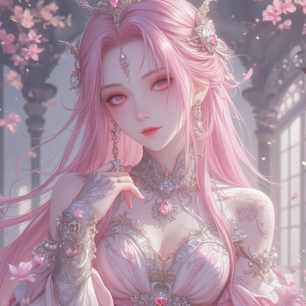 photo RAW, (Black, pink, fuchsia, red : Portrait of a ghostly long tailed crystal, white ice crystals, opal snowflakes, rose gold minerals, woman, shiny aura, highly detailed, frozen organically grown crystals, gold and pearl filigree, intricate motifs, organic tracery, Kirnan Shipka, Januz Miralles, Hikari Shimoda, glowing stardust by W. Zelmer, perfect composition, smooth, sharp focus, sparkling particles, lively coral reef background Realistic, realism, hd, 35mm photograph, 8k), masterpiece, award winning photography, natural light, perfect composition, high detail, hyper realistic