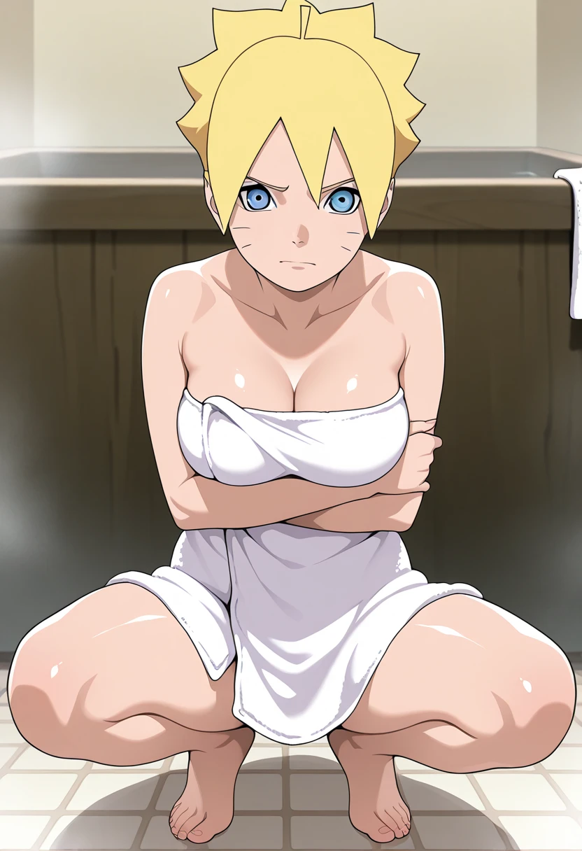Baby,1 year,Short blond hair, pixie haircut,Blue eyes, super cute, Very nice, nude top, Crying, hysterical, Tears are flowing, white panties, spread legs, boruto uzumaki