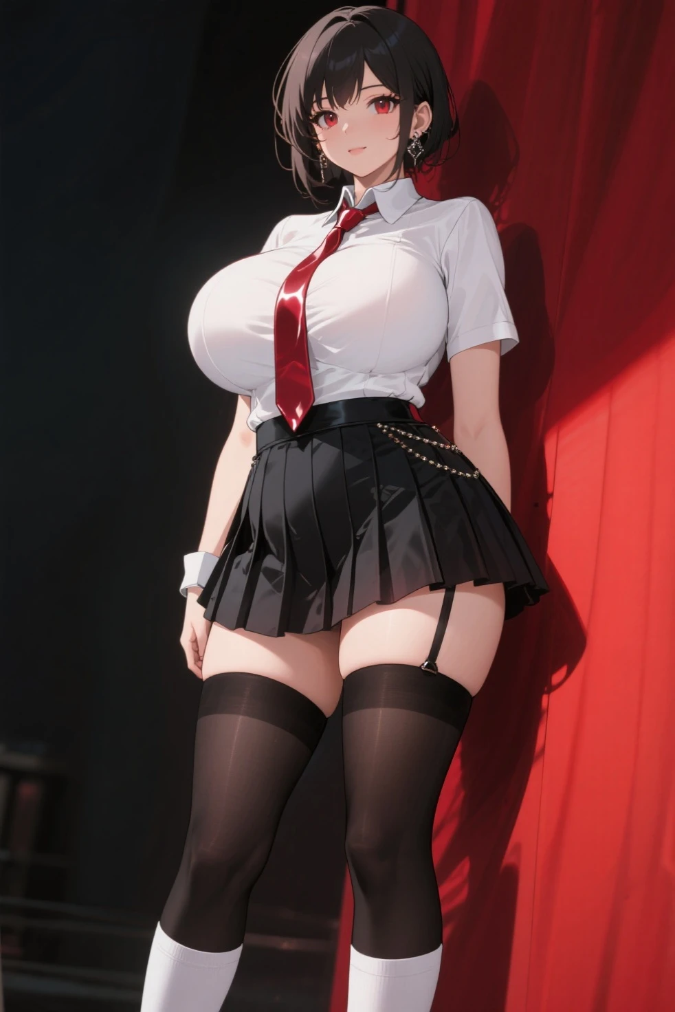 （8K）。 There is a woman in a skirt posing for a photo, surreal schoolgirl, surreal schoolgirl, realistic schoolgirl, 3D anime realistic, realistic anime 3D style, realistic shadow perfect body, ultra-realistic anime, surreal content, thicc, realistic anime, [4K forced Allah meaning]!, thigh closeup