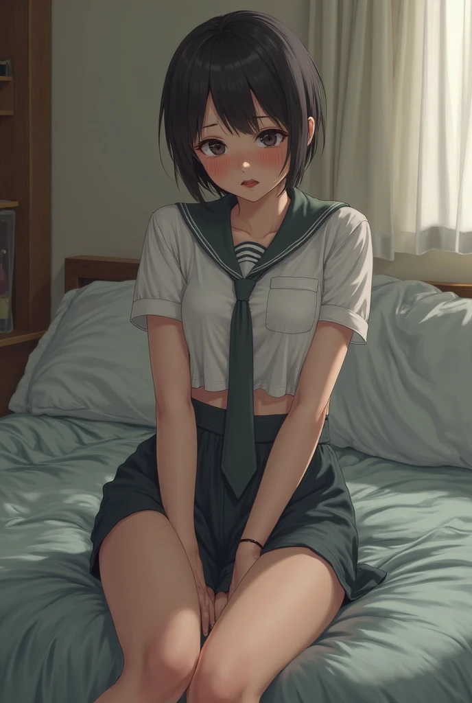 (1 person、alone), Beautiful woman, detailed face, High-definition and beautiful eyes、(Anatomically perfect body), thin、(White tennis wear、skirt:1.1)、(Lying on the floor:1.3), (detailed panty, Pussy juice:1.1)、(Bend your knees)、18-year-old、(Highest quality)、Black Hair, (half updo)、(8K, High resolution)、(shy:1.4)、medium breast, (steam:1.1), (embarrassed:1.3), show off nipples under shirt, locker room、(足はthin、Small Ass)、(Wide Shot:1.2), (Bukkake:1.3)、(tears)