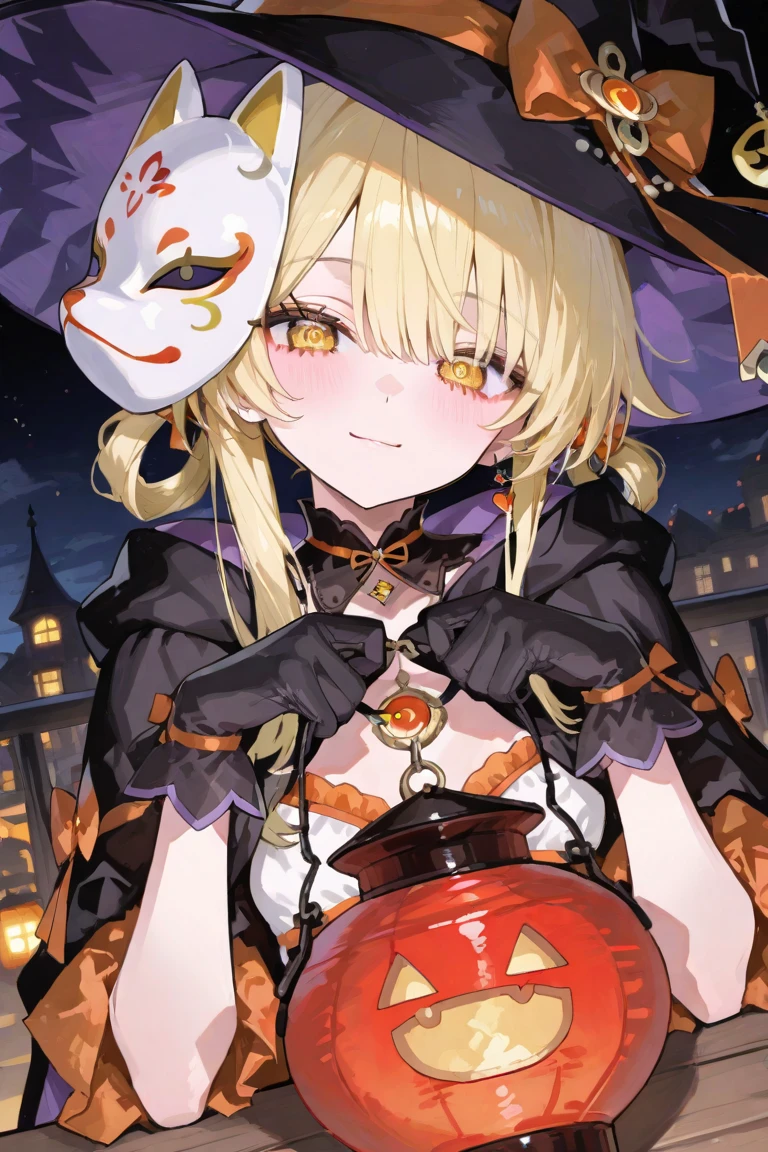 tenka izumo, earrings, (short hair:1.4), blue eyes, (blonde hair:1.3), curvy, ((anatomically correct:1.3)), heavy breathing, huge breasts, epic art, fantasy, jack-o'-lantern, pumpkin, breasts, halloween, 1girl, witch_hat, detached_sleeves, solo, cleavage, large_breasts, bare_shoulders, lantern, looking_at_viewer, food, night, indoors, dress, fur_trim, window, holding, "long shot scenic professional photograph of {prompt}, perfect viewpoint, highly detailed, wide-angle lens, hyper realistic, with dramatic sky, polarizing filter, natural lighting, vivid colors, everything in sharp focus, HDR, UHD, K", anime coloring, anime screencap, steaming body, fog, heavy breathing, (shaded face:1.2), hollow eyes, blue eyes, looking at viewer, (heavy breathing:1.2), smirk, upper teeth, (anime coloring, anime screencap)