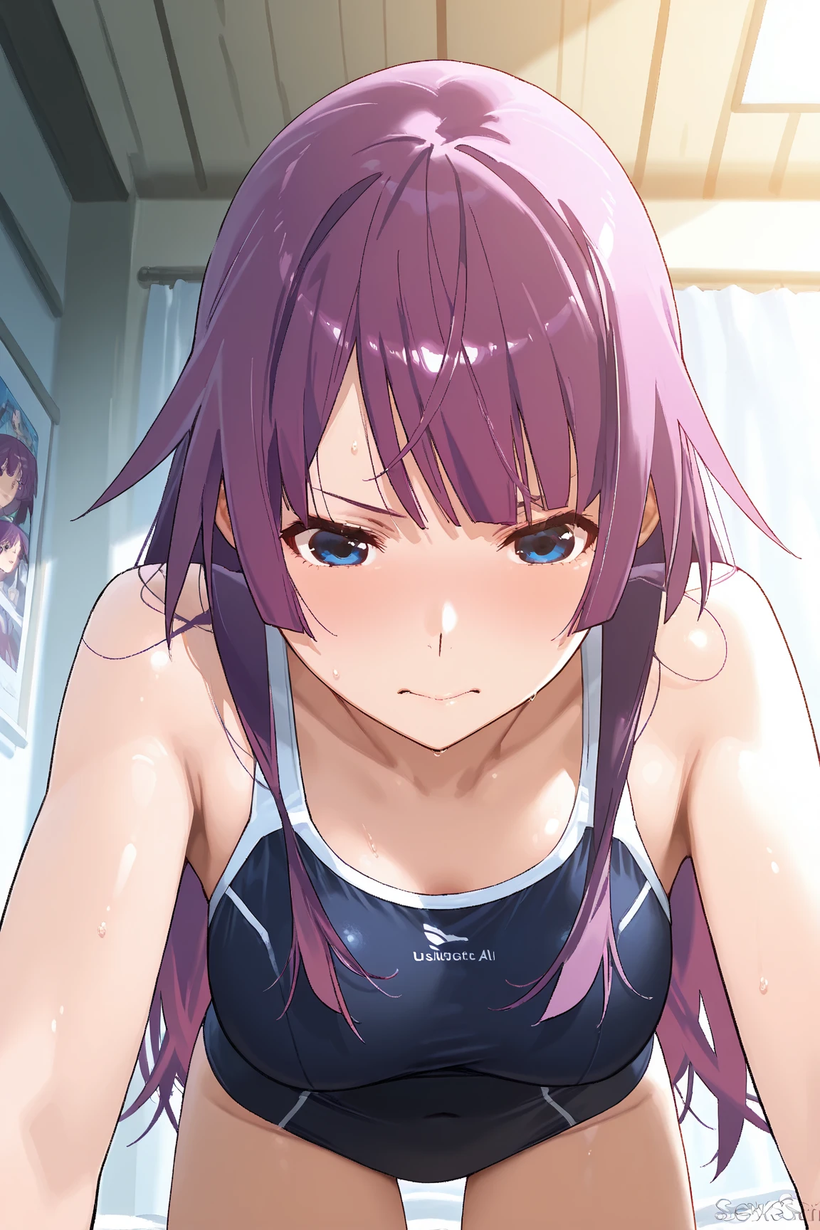 (masterpiece, best quality:1.2), 1girl, solo,penis_shadow, face closeup, scared, shocked, from above, look at viewer, penis_shadow on face, ,pink sleeveless tank top，pink trousers,cafe