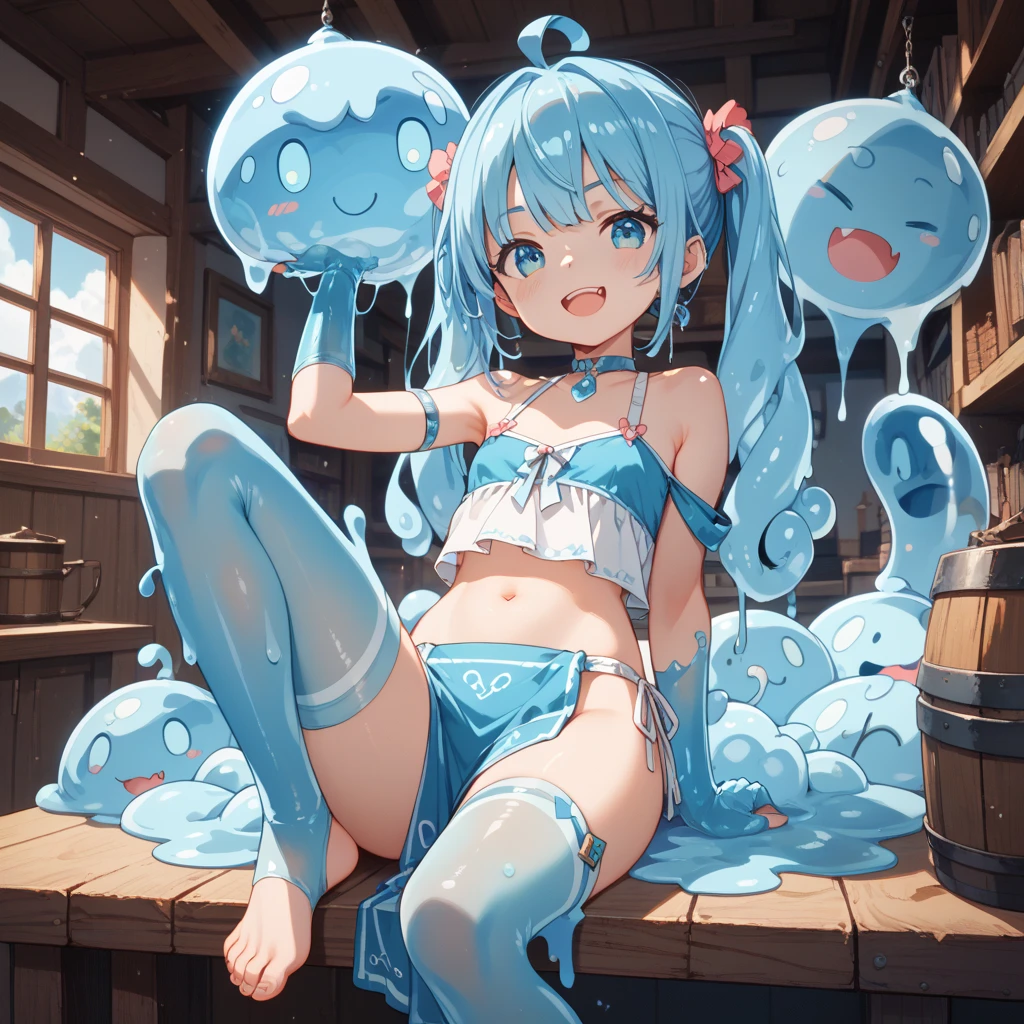 absurderes、high resolusion、(​masterpiece:1.2)、full body, best qualtiy、perfect anatomia、ighly detailed, Look at viewer, ((kneeling:1.4)), blue eyes, Yui, 1girl in, Lori, Light pink hair,short-hair, slim body, sexy body, living room background, moan, ((slime face:1.4)), blushing, red face,  face, wet skin, Wedge shoes, tusk, depth of fields、bokeh dof, Provocation, seductiv, ((black lace bra:1.4)),((black lace panties:1.4)), Cowboy Shot, ((hands behind head:1.4))