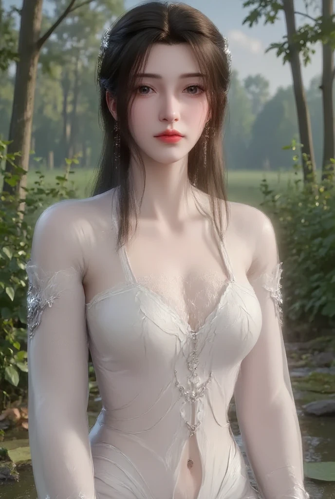 masterpiece, best quality, photo, Digital Art Illustration, Beautiful 22 year old woman, Pale skin, German, Woman body, Dark ginger hair, Very large breasts, Bright Eyes, , (((( Ultra-thin see-through fabric)))), (((Bubbles on naked chest))), No crops, (Pool Background), Dark illustration style, (8K, Movie elements, Reality. , Clear focus), Complex background, Movie, Rule of Thirds, Backlight, Digital SLR Camera, Film Grain, Intricate details, Cup