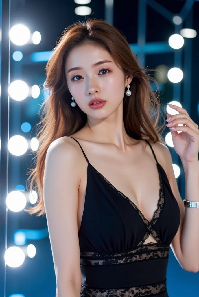 masterpiece, high quality,16K,8K,beautiful,Get used to it,Exquisite,extremely Get used to it, finely Get used to it, high quality, insanely Get used to it, ultra Get used to it, Ultra-high resolution, high quality, beautiful face, Japanese, Browsing Caution,(lingerie:1.3),Wet,She is short,A woman holds her breasts with both hands, Rainy night、Illuminated by the neon lights of the bustling downtown area.,Shiny skin,Detail Skin,It gives me goosebumps,A small smile