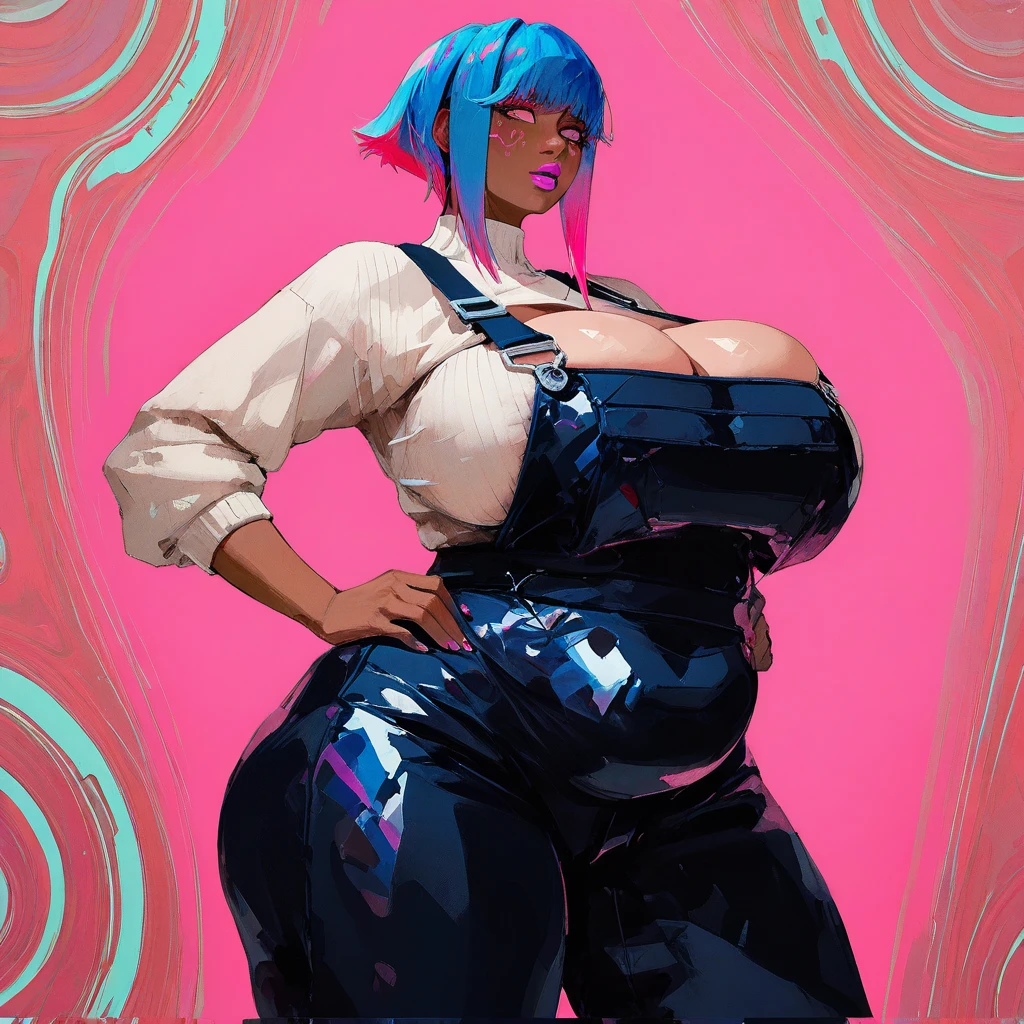 Extremely colorful slime girl, rainbow slime girl, slime girl made of colorful goo!, Rainbow slime girl, hourglass figure, imense breasts, immensely thick thigh, fat calves, giant ass, in a regular room, solo, alone, completely alone