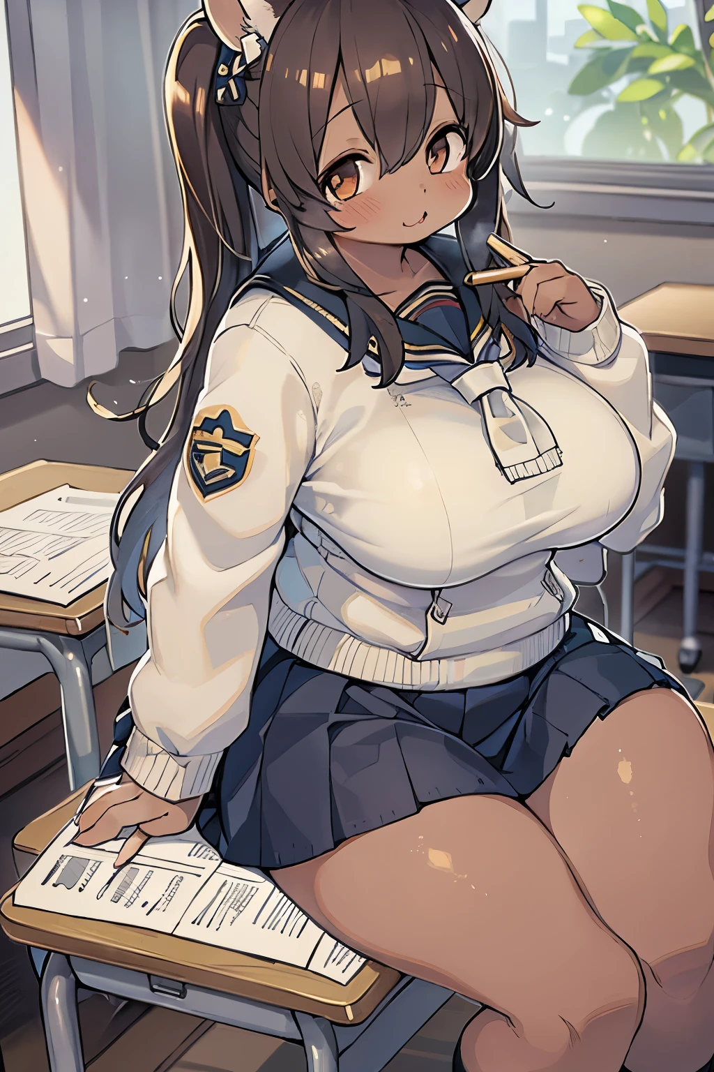 yellow eyes, brown hair, long hair,, breasts, solo,, nsfw. Enchanted Libraries, Blazer uniform