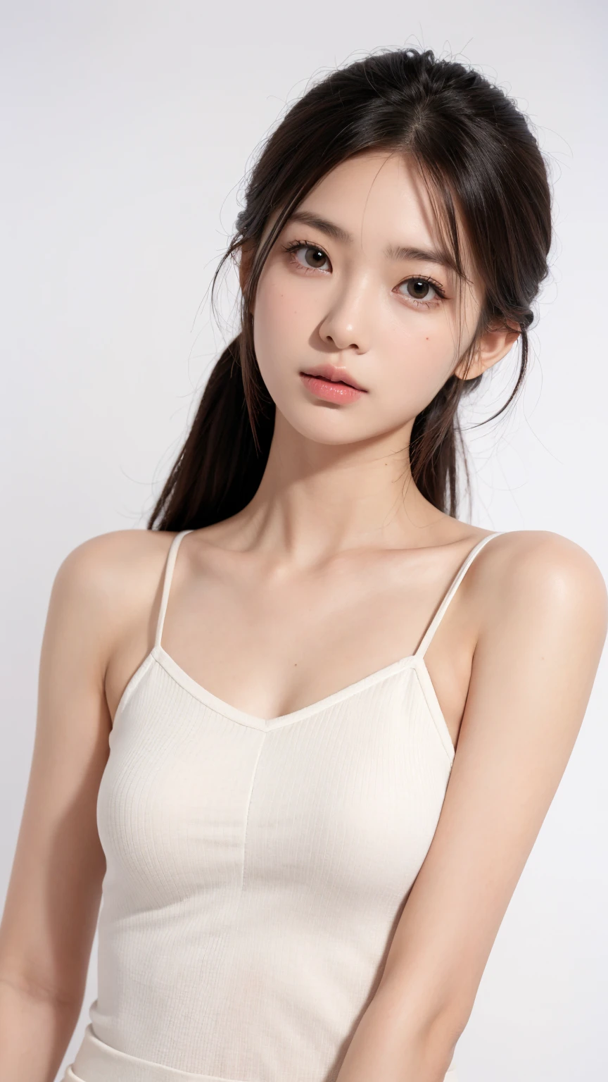 8K、(full body, bare body:1.2), Neat and clean, petite person, (slim, Small, Flat, Small), Twin-tailed, Photorealistic, detail, (Detailed skin texture:1.15), Ultra Detail, Wear sandals, delicate sexy collarbone, Smile, Super Detailed Face, Detailed lips, Detailed eyes, 18 years old girl, Delicate eyebrows, Little baby face, Professional Photography