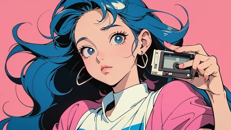 A person holding a cassette tape labeled ‘LOFI 1970-4,’ evoking a sense of nostalgia and retro music. The illustration style is reminiscent of manga or anime, with detailed hair and expressive line work.