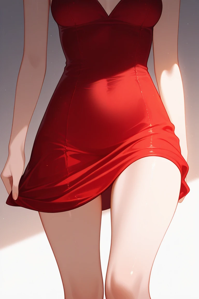 High tail hairstyle, Ponytail hairstyle, Long wavy black hair, standing posing, anime girl style, pixel art anime style,penetrating look with deep eyes,red and purple eyes, hair with a ponytail hairstyle trapped with a big red bun, women, red hair clips, x color shaped hair clips , smiling face blush, next to his bed, lingerie, tank top, Black hair, big thighs, body