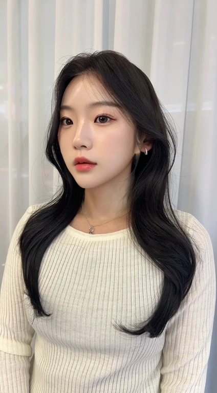 4k, 8k, ultra highres, raw photo in hdr, sharp focus, intricate texture, skin imperfections, realistic, detailed facial features, highly detailed face, posing,perfect lighting,long hair,black hair,makeup,sitting,comfy outfit,<lora:Kiittwy:0.7> kittwy1, petite