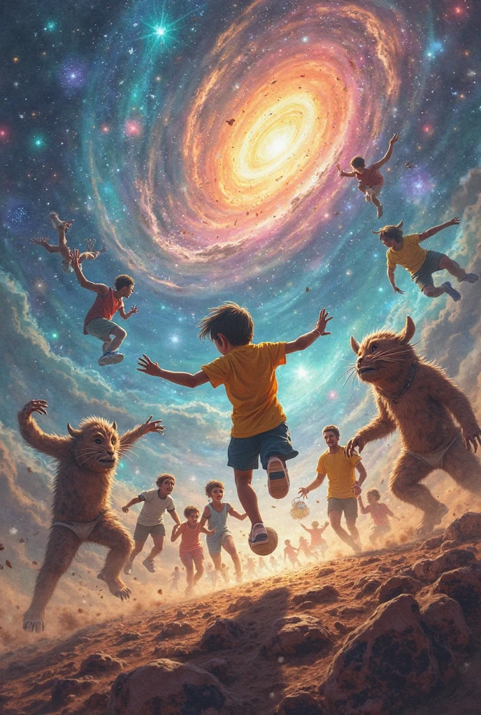 Fantasy background, mars or jupiter landscape
Three kids jumping a rope
A mother watching them