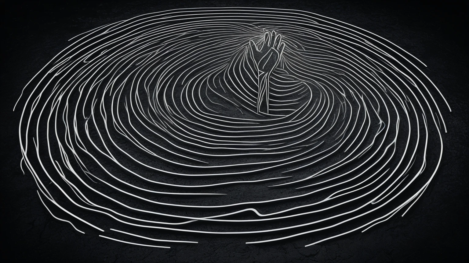Portrait of a meditating man, Black and white spiral lines,Five fingers,The human body is structurally accurate