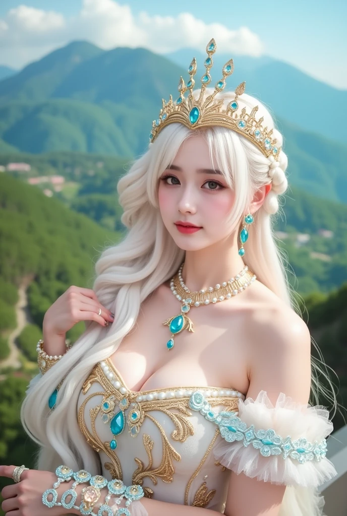 realistic, 1 women, best quality, 12k, HD, long hair, big round breasts, cleavage, ponytail, necklace, jewelry, shorts, short jacket, slim hips, hair tie, yellow eyes, black hair, super detailed, Eye details, hair details, person details, mouth details, face details, breast details, clothes details, hair details, pants details, hand details, whole body