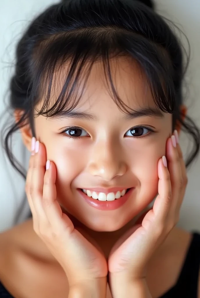 lens: 135mm f1.8, (highest quality),(RAW Photos), (Tabletop:1.1), (Beautiful Japanese Girl), Cute face, (Deeply chiseled face:0.7), (freckles:0.4), dappled sunlight, Dramatic lighting, (Japanese School Uniform), (On campus), shy, (Close-up shot:1.2), (smile),, (Sparkling eyes)、(sunlight)