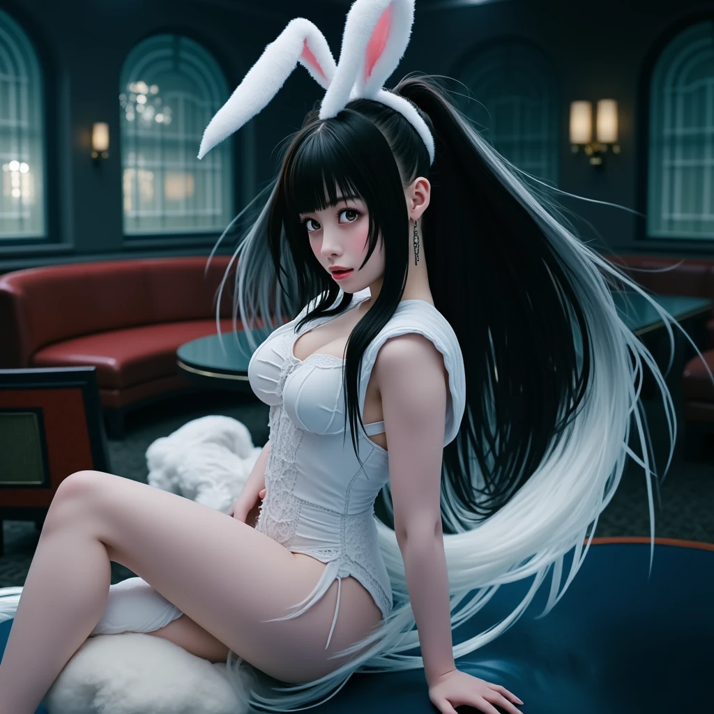 (RAW photo, best quality, masterpiece:1.2), (realistic, photo-realistic:1.4),(masterpiece:1.4),(best quality:1.4),1girl, solo, :d, animal ear headphones, animal ears, arms up, bangs, blush, bodysuit, breasts, bunny pose, clothes writing, covered navel, cowboy shot, cropped jacket, fake animal ears, gloves, outdoor,morning,snow, hair intakes, headphones, impossible bodysuit, impossible clothes, jacket, large breasts, latex, latex bodysuit, long hair, long sleeves, looking at viewer, large breasts, multicolored gloves, open mouth, pink bodysuit, pink eyes, red eyes, red jacket, shiny clothes, shrug \(clothing\), sidelocks, skin tight, smile, thigh gap, thighs, twintails, very long hair, white gloves, white hair,alice \(nikke\),(shiny skin),realistic,