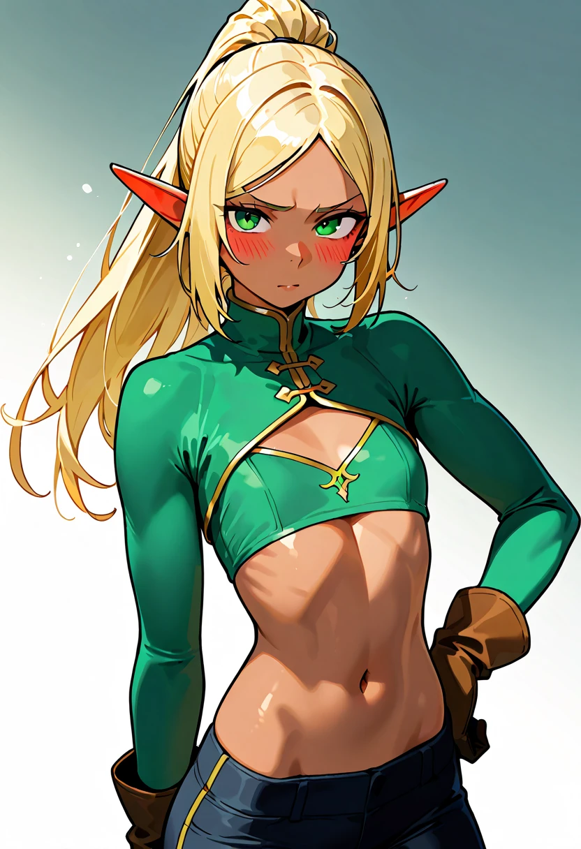 1girl, woman, (musical post-apocalyptic consular girl:1.3), elf, blue-green eyes, pose,, bombshell hair, blonde hair, long hair, toned body, athletic build, narrow waist, medium breasts, caucasian<lora:EnvyCelShadedXL01:1>