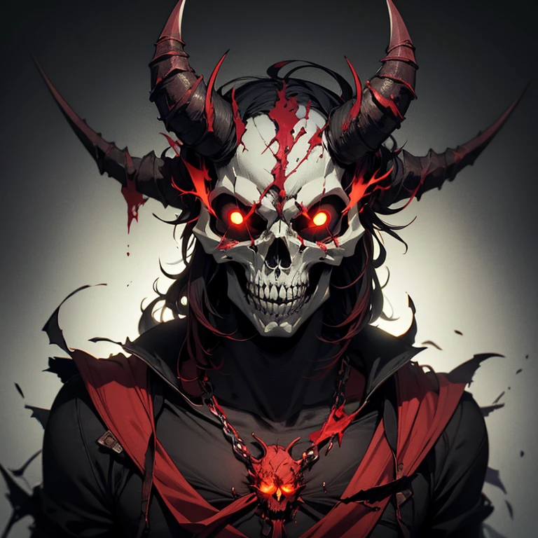devil skull, black background, dark red, minimalist,fantasy style