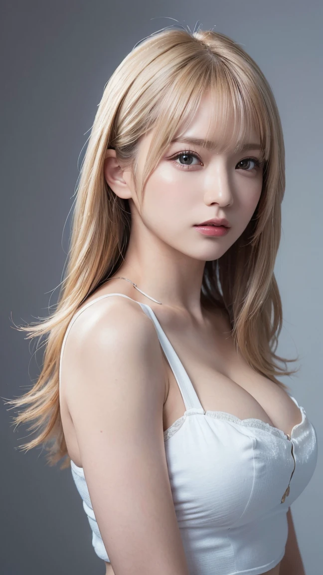masterpiece, 1 beautiful girl, Delicate eyes, Purebred face_v1, Top quality, Ultra high resolution, (Reality: 1.4), Japanese, Korean, very beautiful, Beautiful skin, slim,Very sexy, (超Reality), (high resolution), (8K), (Very detailed), Delicate face, Bright Lights, Professional lighting, Looking at the audience, Face straight ahead, White bare back see-through antique style dress,big nipples, Bright blonde hair, long hair, long hair與辮子, Bangs,Double bun,hair accessories。