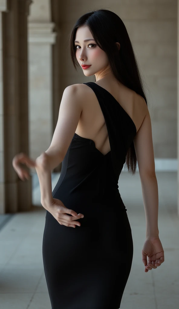 (((masterpiece:1.4, best quality:1.4, 8k, ultra high resolution, Physically based rendering))), portrait, Perfect style and figure, Super beautiful and sexy Japanese woman, 24 years old, Delicate big eyes, Meticulous eyebrows, Highlights, No makeup, Light brown super long hair half updo,  Spread your hair, slim and beautiful:1.4, ((huge breasts:1.7, side breasts, Beautiful erect nipples)), slim abs, Willow Yao, (Smile:1.2), ((Skinny black mini dress:1.4, turtleneck sweater, sleeveless)), Thin and long, (Transparent black:1.2), (No, Beautiful pussy exposed:1.6, spread pussy:1.2, cum in, :1.4), (from behind, from below:1.7), backlight, night view:1.4, 