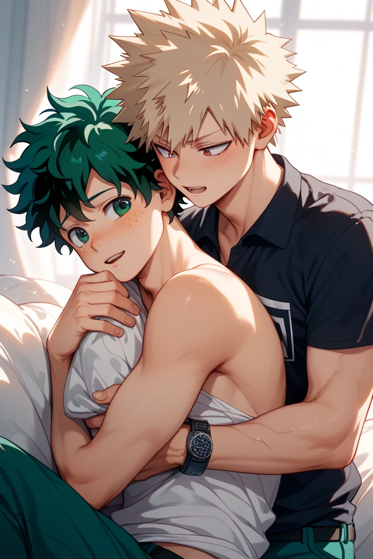 Yaoi, sex, 2 men, katsuki bakugou penetrado, izuku midoriya, uke, seme, cumming inside, penis, tall quality, masterpiece.