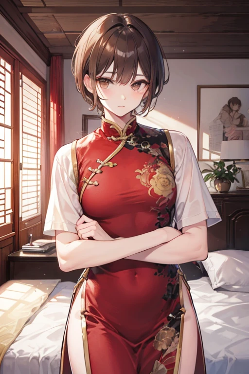 (1 person、solo), Beautiful woman, (High resolutionで美しい黒い目)、Anatomically perfect body, thin、(nurse、nurse、白いワンピースのnurse服), (Place your hand on your chest), (Look down:1.3)、looking away, 18-year-old、(Highest quality)、Black Hair, (half updo:1.2)、(8k, High resolution)、(shy:1.4)、medium , (steam:1.1), (embarrassed:1.3), Glossy Lips、Erect es、On 、(足がthin)、(wariza), (cum on face, bukka1.5)