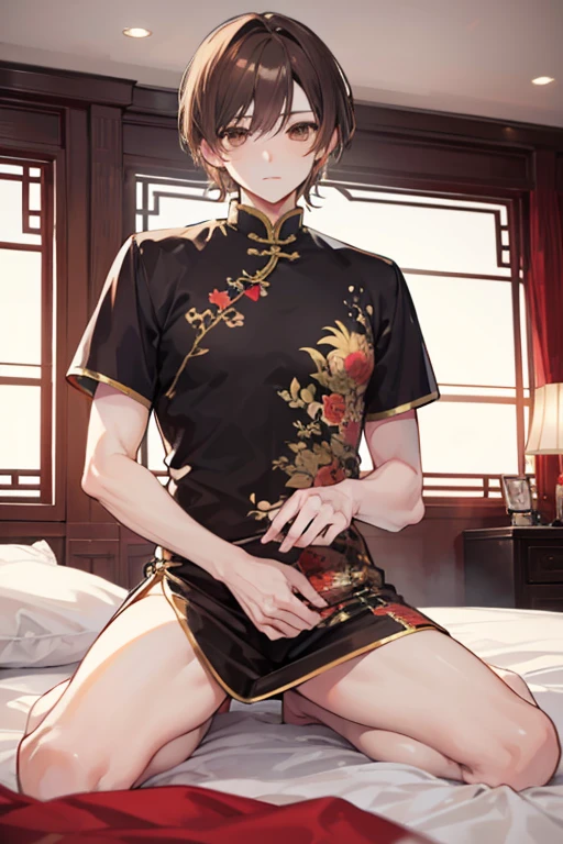 ((man around 20 years old:1.5)),(forehead mark),,((A room with a sexy atmosphere:1.25)),(nsfw:1.3),((high quality:1.1)),((beautiful image:1.1)),(blush,Excited face:1.3),((Open leg flexion:1.1)),(Looking up:1.35),((SEX:1.25)),((Creampie、、Penis insertion:1.2)),((She places her hands on her chest in embarrassment.:1.2))