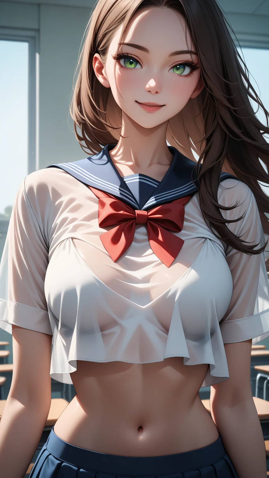 masutepiece, Best Quality, High quality, High Definition, high quality texture, high quality shadow, high detailing, Beautiful detailed, Finely detailed, extremely details CG, Detailed texture, realistic representation of face, Realistic, Colorful, Delicate, Cinematic Light, side lights, Lens Flare, Ray tracing, Sharp Focus, (Intricate details, makeup, pureerosface_v1:0.5), (Detailed beautiful delicate face, Detailed beautiful delicate eyes, A perfectly proportioned face, High detailed skin, Detailed skin, best ratio four finger and one thumb, ((((from the thighs up)))), (((embarrassed, aroused ,shyness))),(((blush))) (gigantic breasts), (cleavage), ((Smooth texture, Realistic texture, Photorealistic)), (Detailed beautiful eyes, Beautiful eyelashes, Green eyes), (((green eyes))), (brown semi-long hair,pony tail), 1 woman, at poolside, (((sailor shirt, Sleeveless, Open front))), (Beautiful face, Cute face, Detailed face), Sunny, Perfect Eyes Eyes,.((((High quality nipples)))),(((High quality pussy))),(no bra),(((no panties))),(((blush))),Skirt lift:1.3), (open pussis:1.3)、 (adnet weight:1.0)、(Skirt that rolls up:1.3)、(Fully exposed pussy:1.5)、((m legs,squat)),