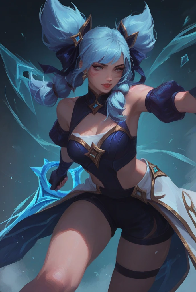 Melhor qualidade, super detalhe, obra de arte, Ultra HD, 8k, 1 garota, concentre-se na garota, seminua, underwear, calcinha, Bikini, Frostblade Irelia, League of Legends, look sexy, calcinha curta, na cama.