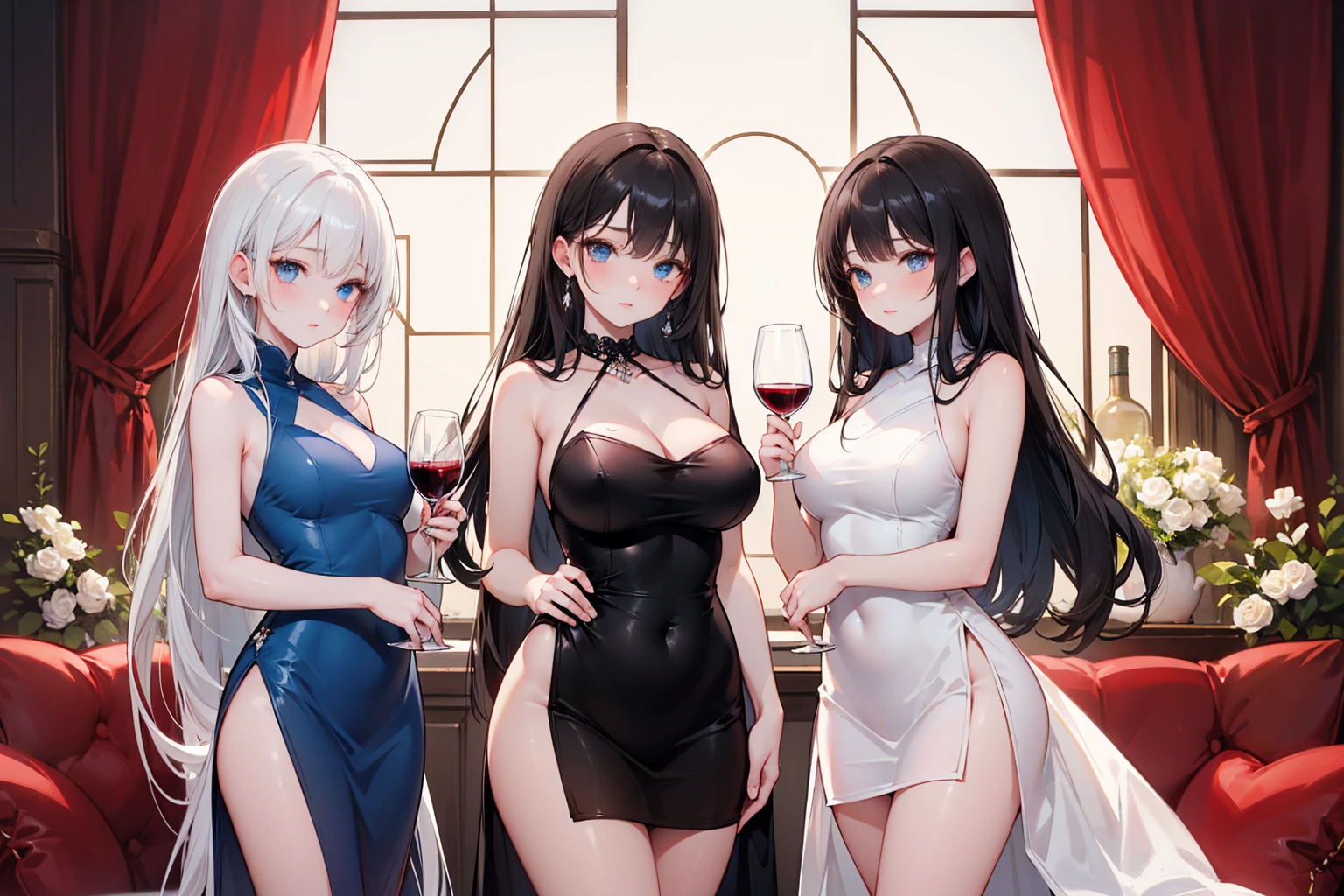 Multiple Milf women sitting on a couch in bar, , mature women, women, 35 yo, completely nude, detailed background, wine glasses, ash tray, smoking cigarettes, puffing out smoke, sexy, curvy, thick, wide hips, huge breasts, sagging breasts, thin waist, voluptuous, thick thighs, thicc, detailed, best quality, group photo