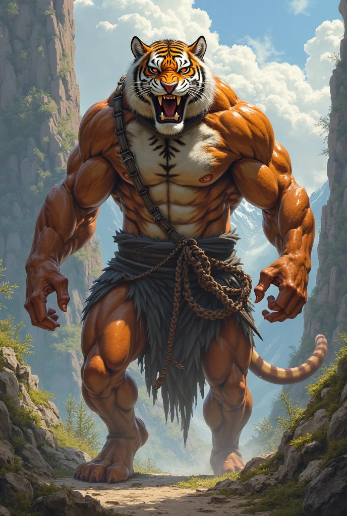 RedXIII (Final fantasy),male,adult,alone,4K,best quality,best quality,looking at the audience,,Topless,not wearing clothes,muscular,bare chest,furry tail,chest muscles,pink nipples, Six-pack abs, biceps, 弯曲biceps, anatomically correct,Delicate fur,pride,soft shadow,majestic,High quality eyes,brown eyes,Yellow pupils,Grandiose,brave,Loincloth,grassland,Blue sky and white clouds,sun